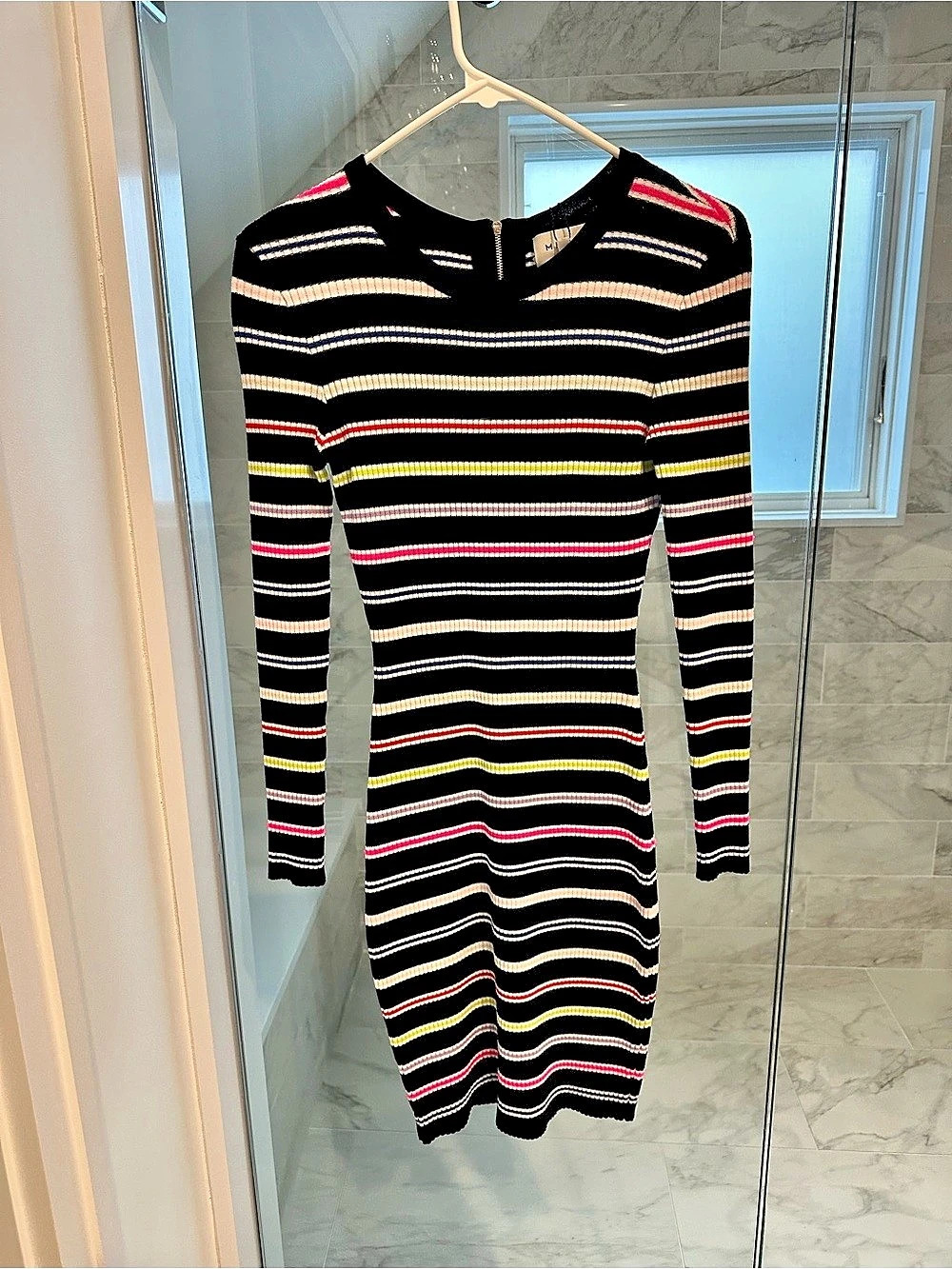 Milly Striped Mini Dress in Black & Pink Size P NWT